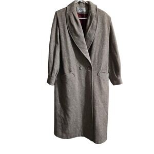 Spencer Douglas Herringbone Wool Coat Women 14 Tan‎ Shawl Collar Vintage USA